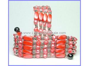 36inch Orange Pearl Magnetic Wrap Bracelet Necklace All in One Set